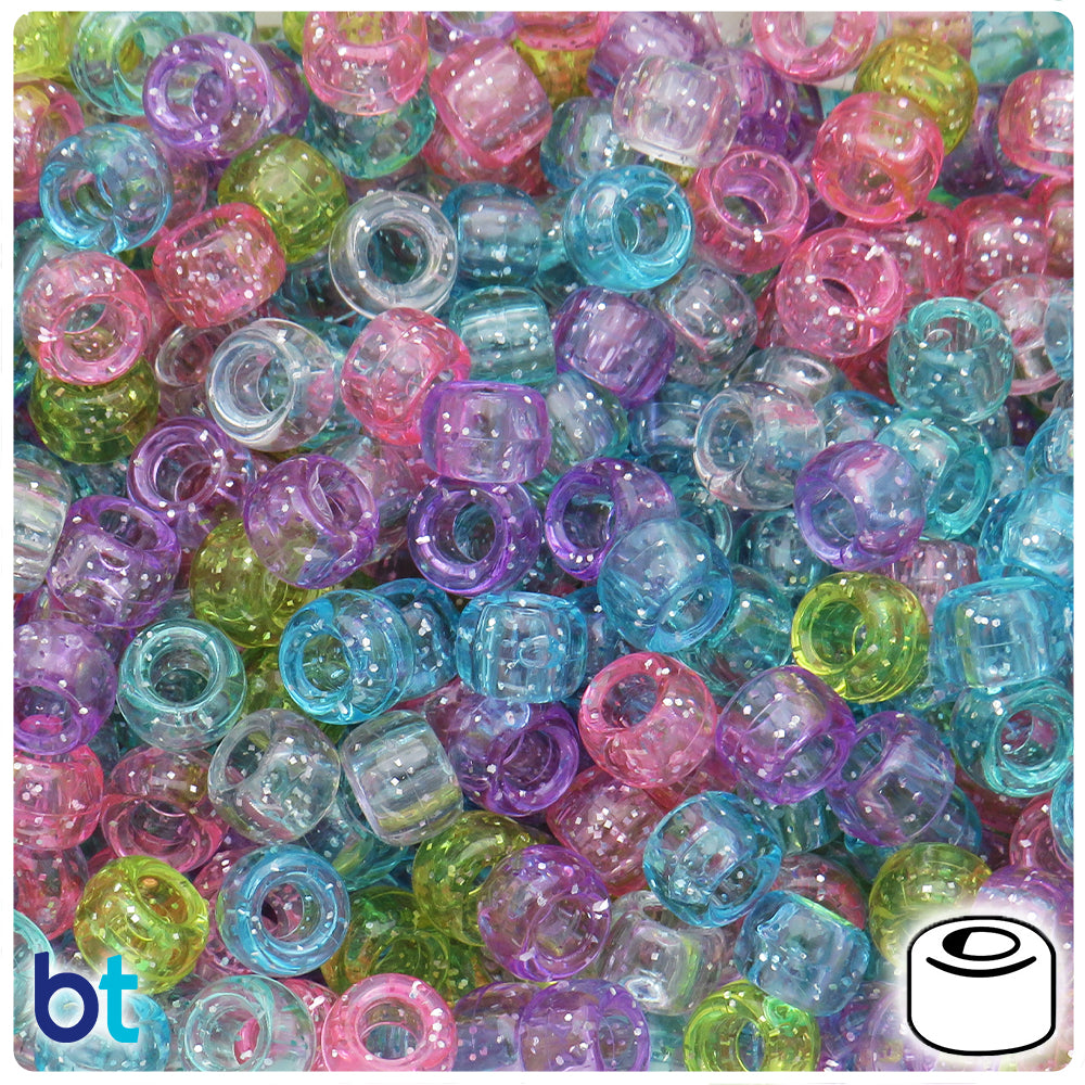 Pastel Sparkle Mix 9mm Barrel Pony Beads (100pcs)