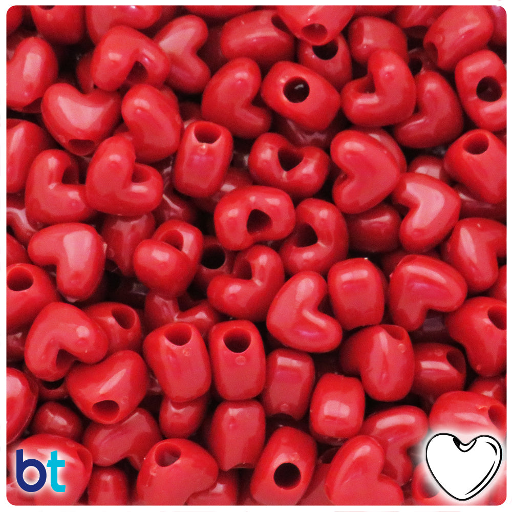 Red Opaque 12mm Heart (VH) Pony Beads (50pcs)