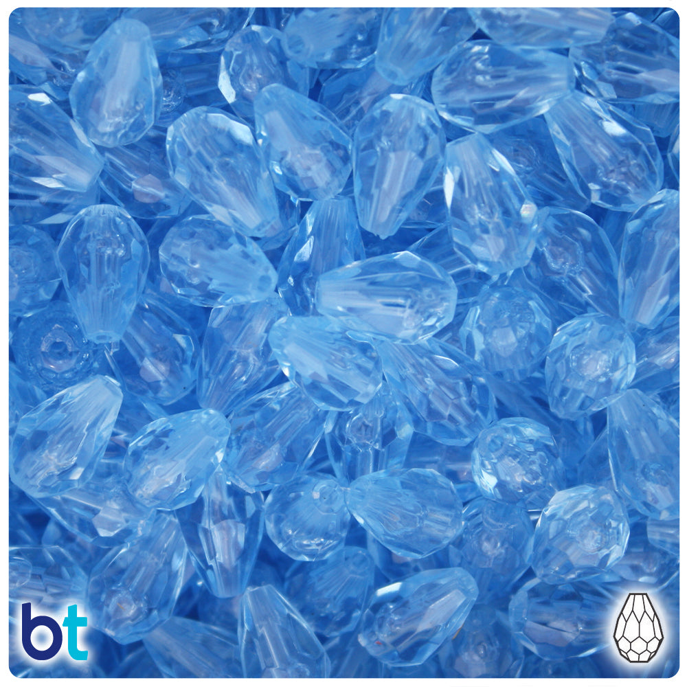 Light Sapphire Transparent 13mm Faceted Pear Plastic Beads (30pcs)