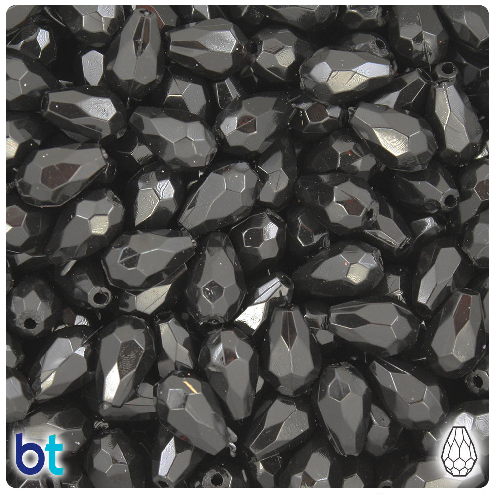 Black Opaque 13mm Faceted Pear Plastic Beads (30pcs)
