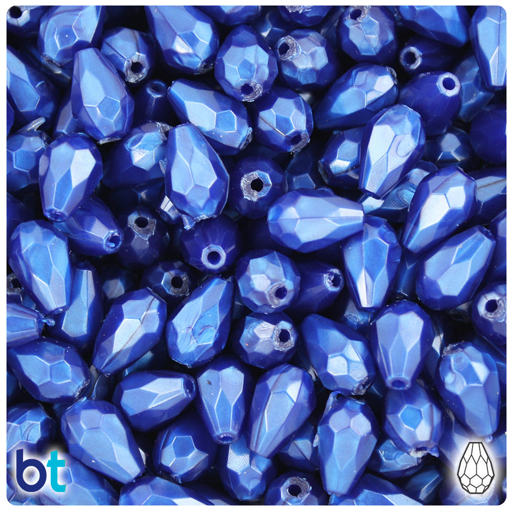 Cobalt Pearl 13mm Faceted Pear Plastic Beads (30pcs)
