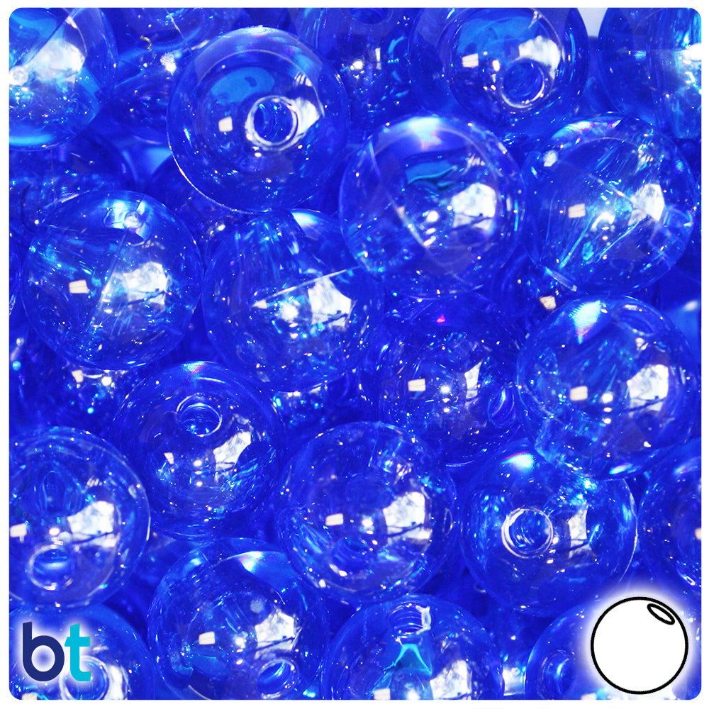 Dark Sapphire Transparent 18mm Round Large Hole Plastic Beads (18pcs)