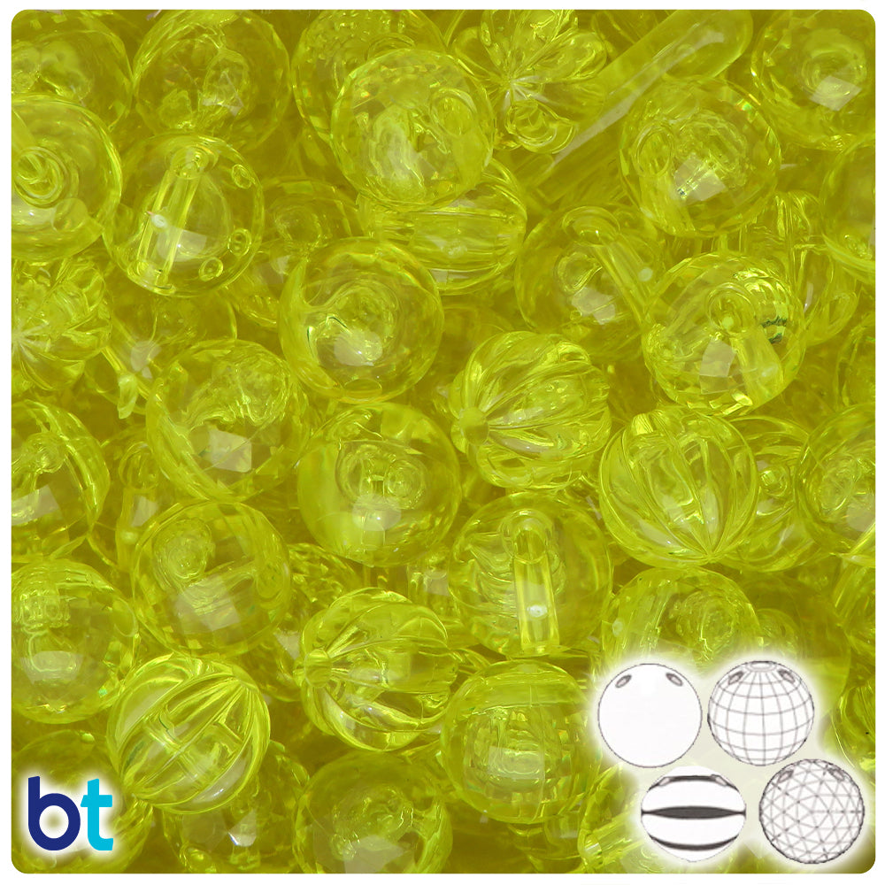 Yellow Transparent 14mm Family Bubble Plastic Beads (113g)