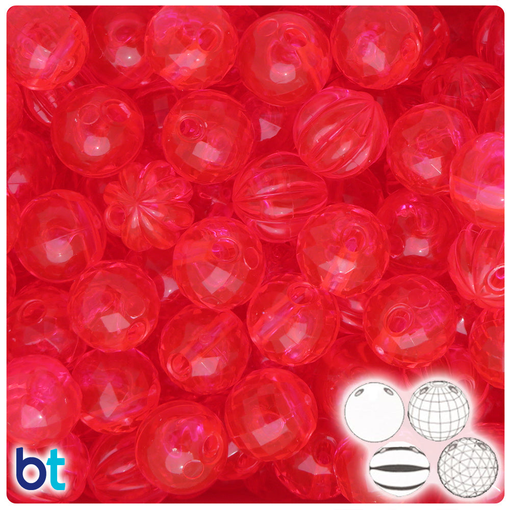 Hot Pink Transparent 14mm Family Bubble Plastic Beads (113g)