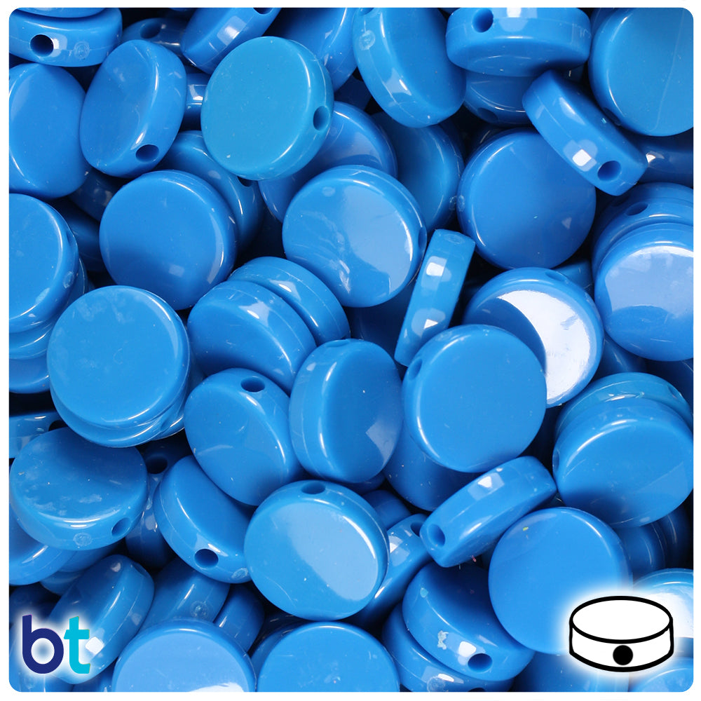 True Blue Neon Bright 13mm Coin Plastic Beads (150pcs)