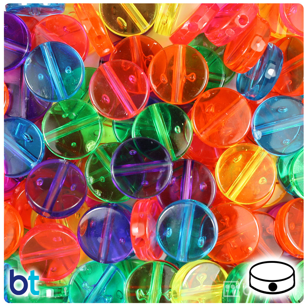 Jelly Transparent Mix 13mm Coin Plastic Beads (150pcs)