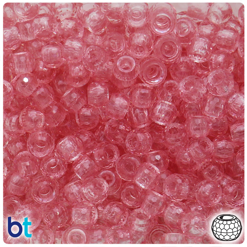Light Coral Transparent 9mm Faceted Barrel Pony Beads (100pcs)