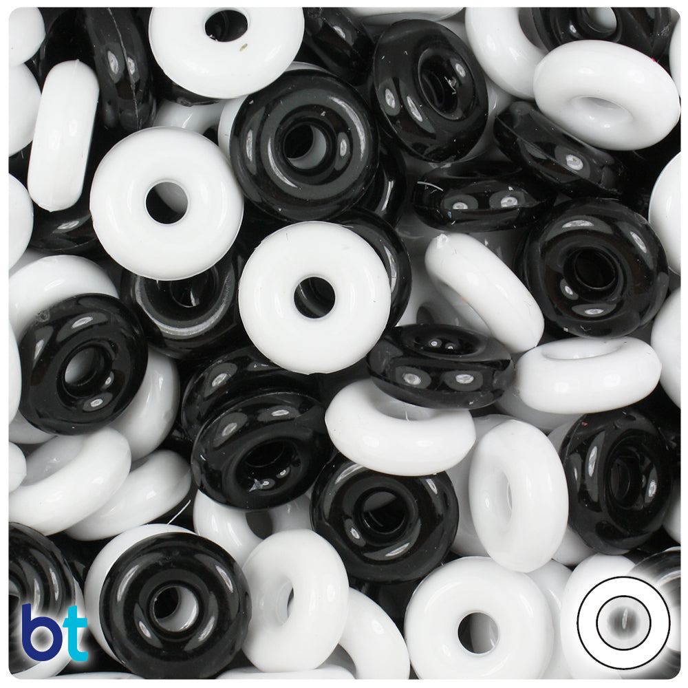 Black & White Opaque 14mm Plastic Rings (100pcs)