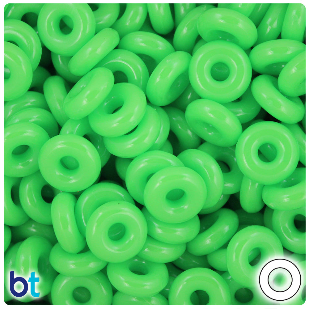 Lime Opaque 14mm Ring Plastic Beads (100pcs)