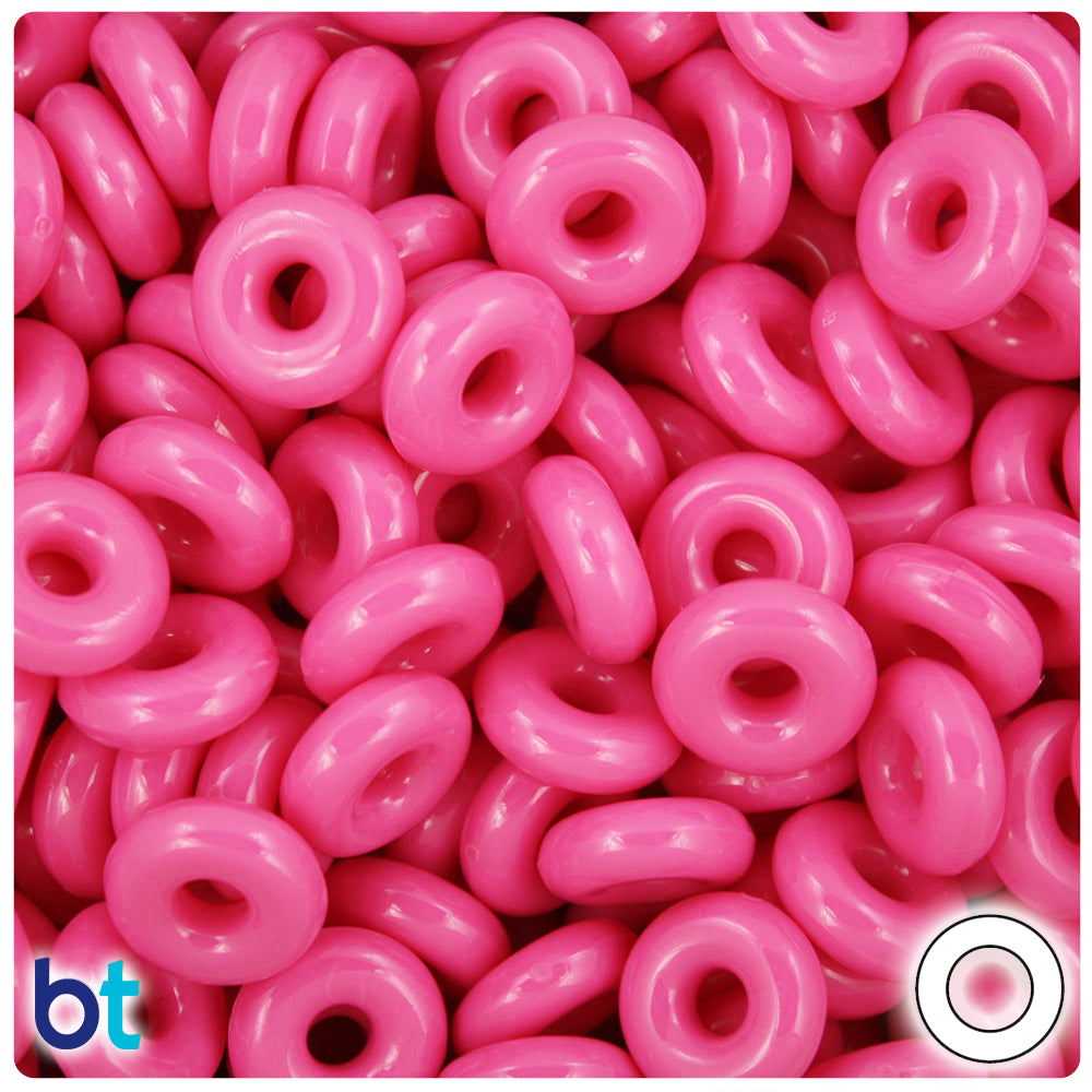Dark Pink Opaque 14mm Ring Plastic Beads (100pcs)