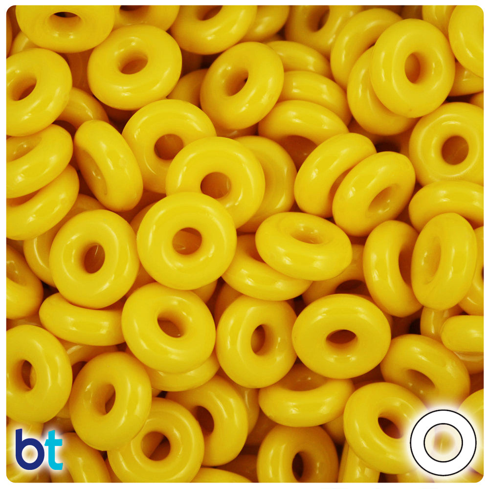 Bright Yellow Opaque 14mm Ring Plastic Beads (100pcs)
