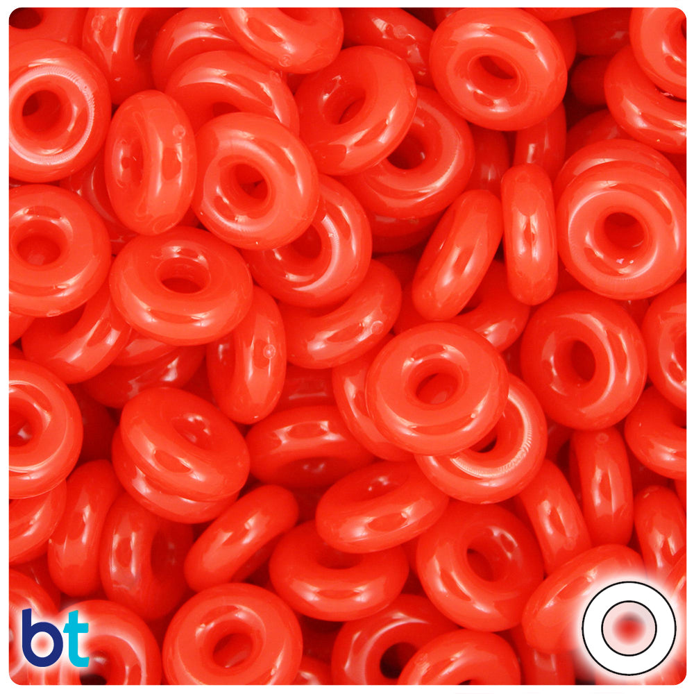 Bright Red Opaque 14mm Ring Plastic Beads (100pcs)