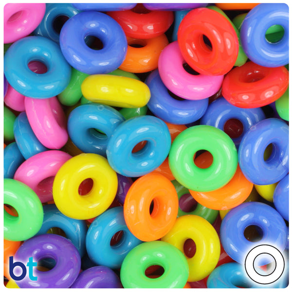 BeadTin 14mm Ring Donut Plastic Craft Beads (100pcs) - Style Choice