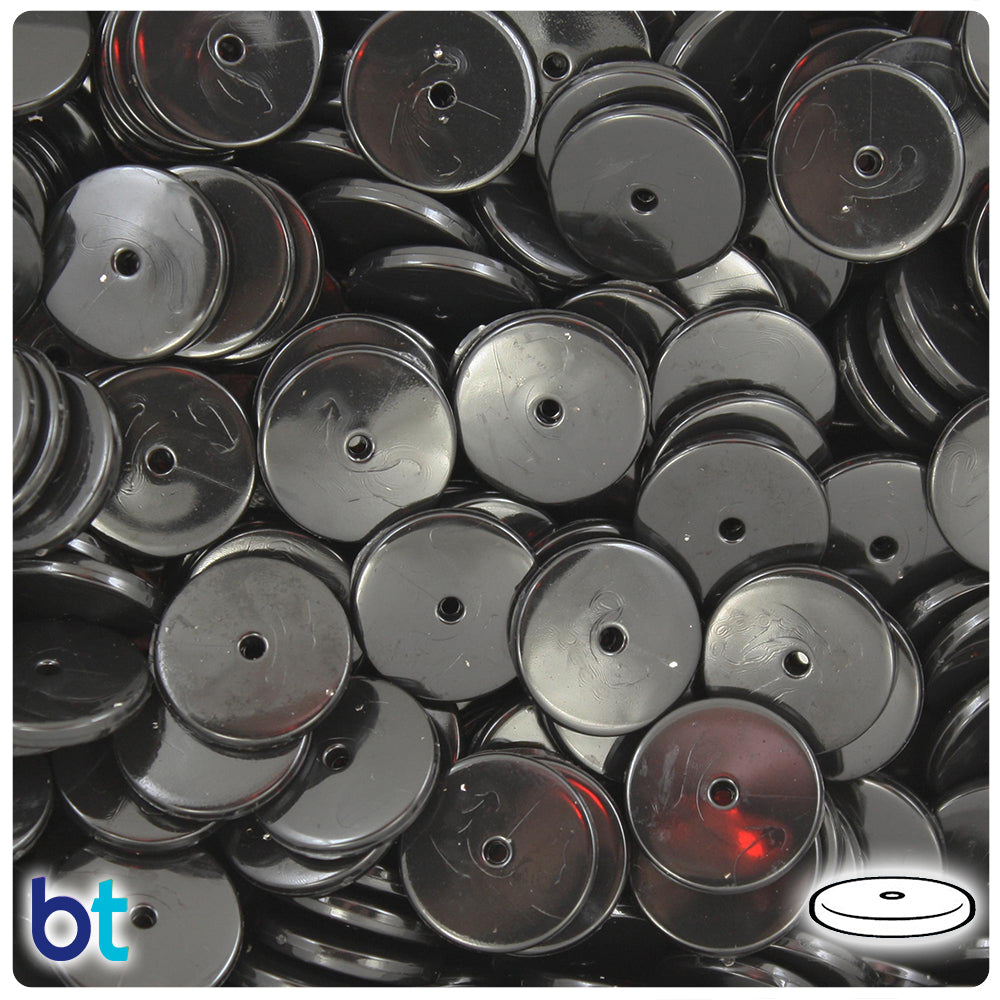 Black Opaque 14mm Small Hole Plastic Disc Beads (175pcs)