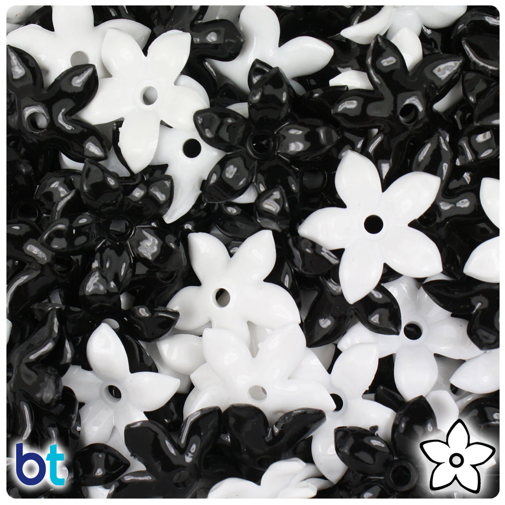 Black & White Opaque 18mm Plastic Star Flowers (144pcs)