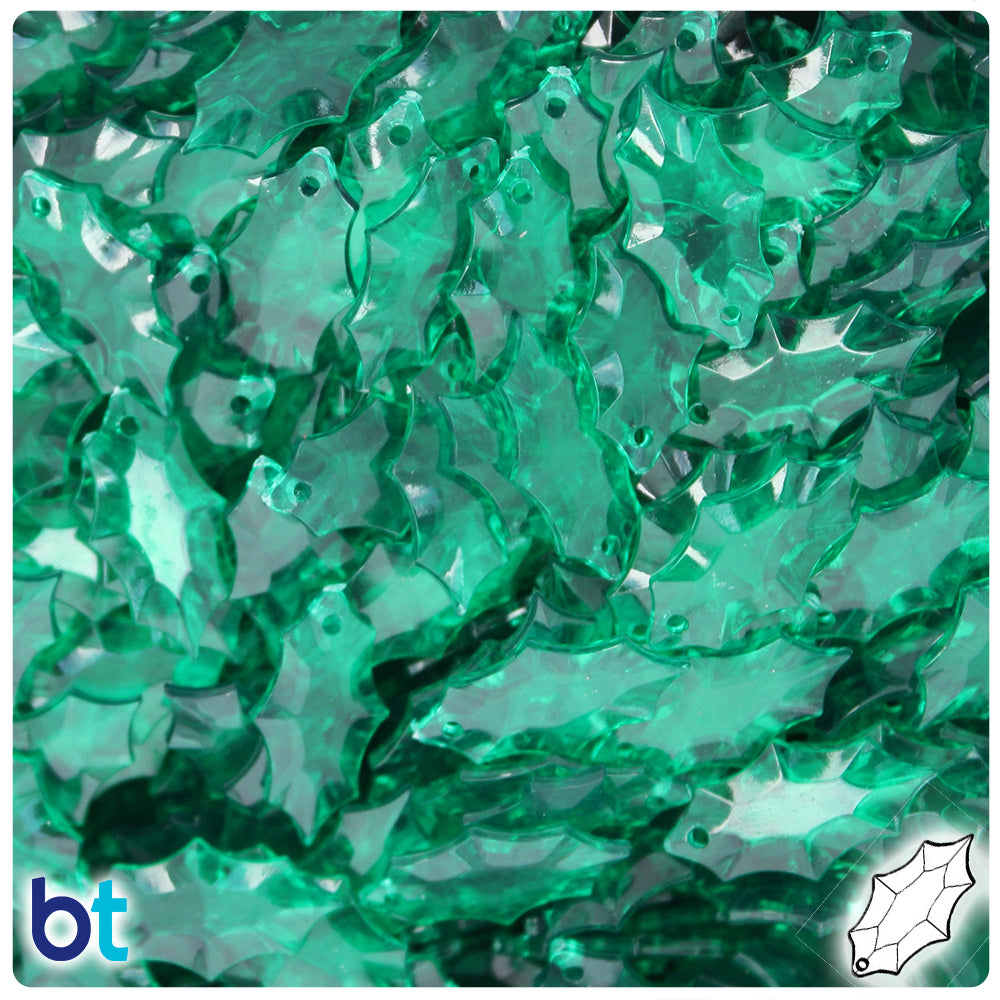 Emerald Transparent 19mm Plastic Holly Leaves (100pcs)