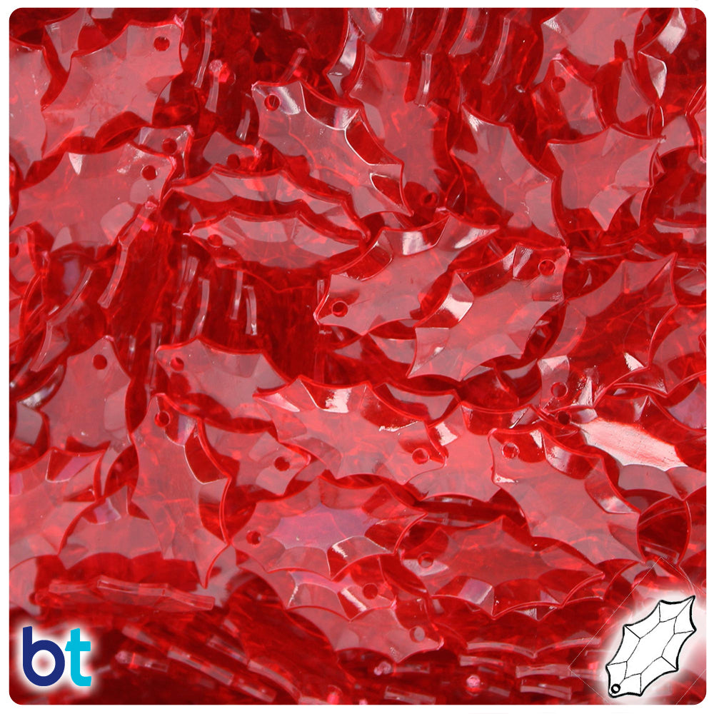Dark Ruby Transparent 19mm Plastic Holly Leaves (100pcs)