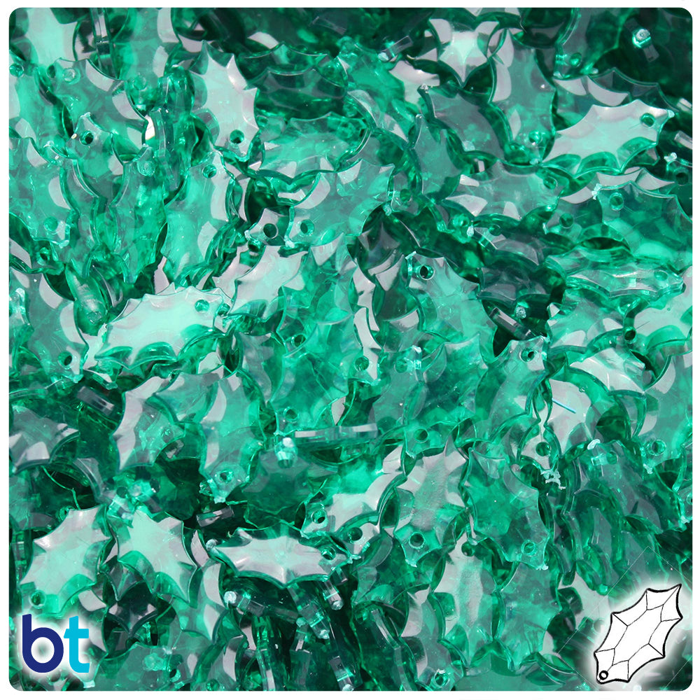 Emerald Transparent 14mm Plastic Holly Leaves (120pcs)