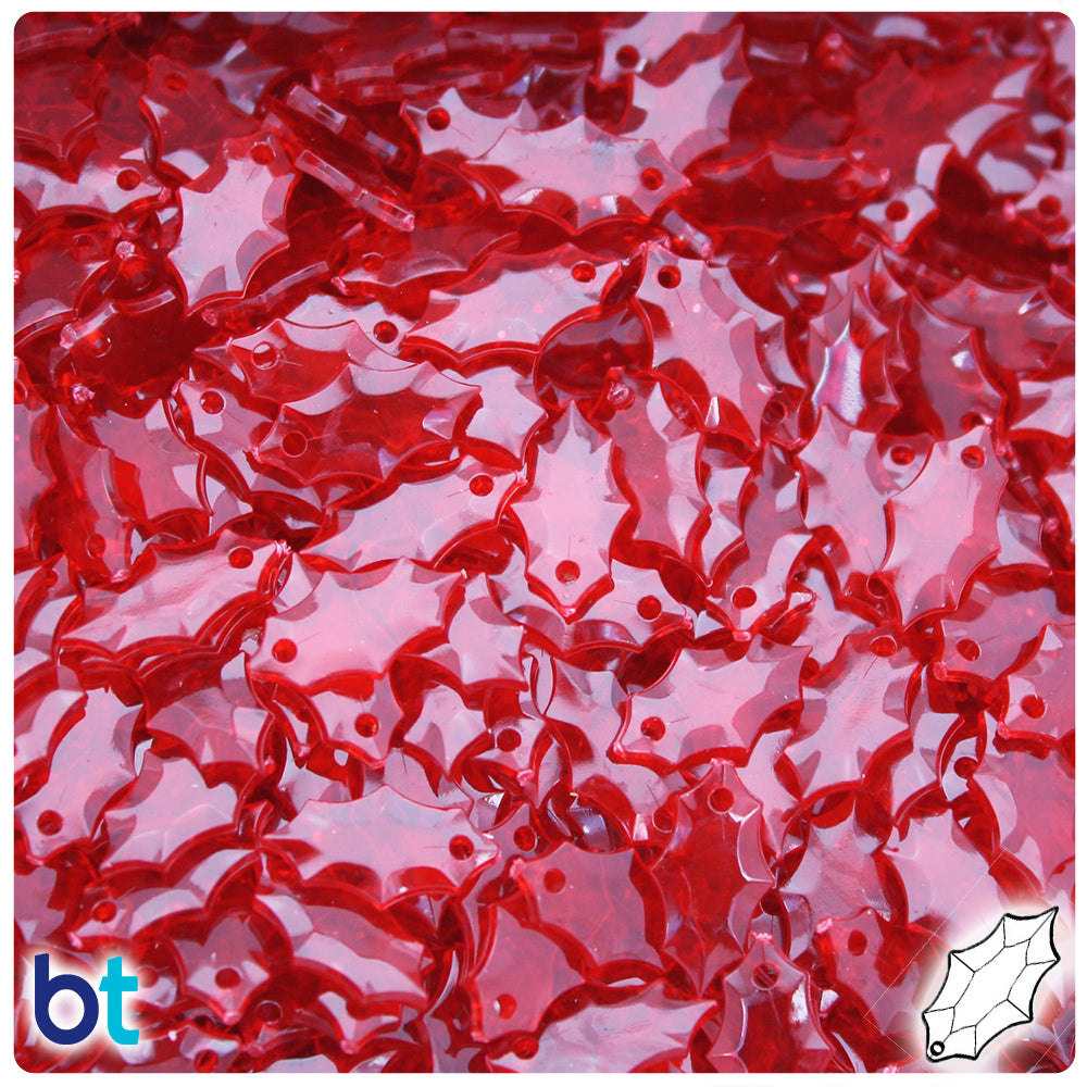 Dark Ruby Transparent 14mm Plastic Holly Leaves (120pcs)