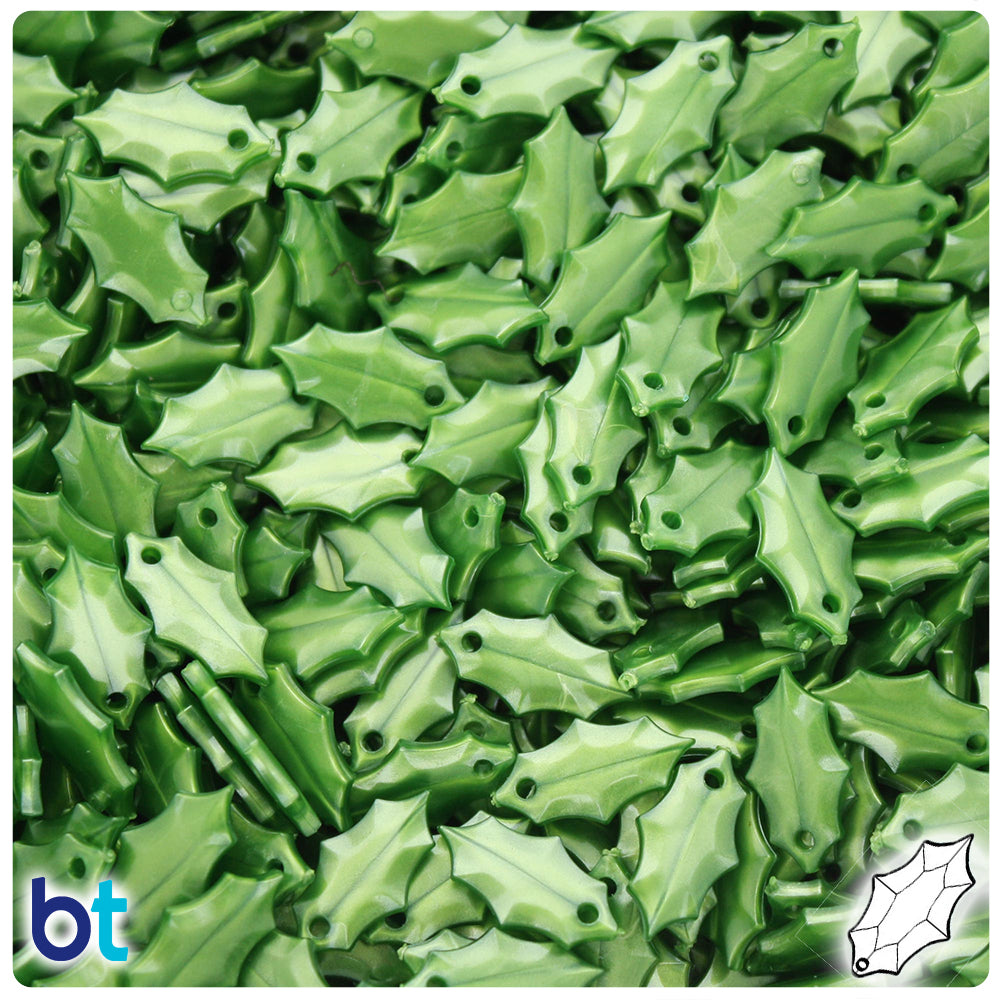 Dark Green Pearl 14mm Plastic Plastic Holly Leaves (120pcs)