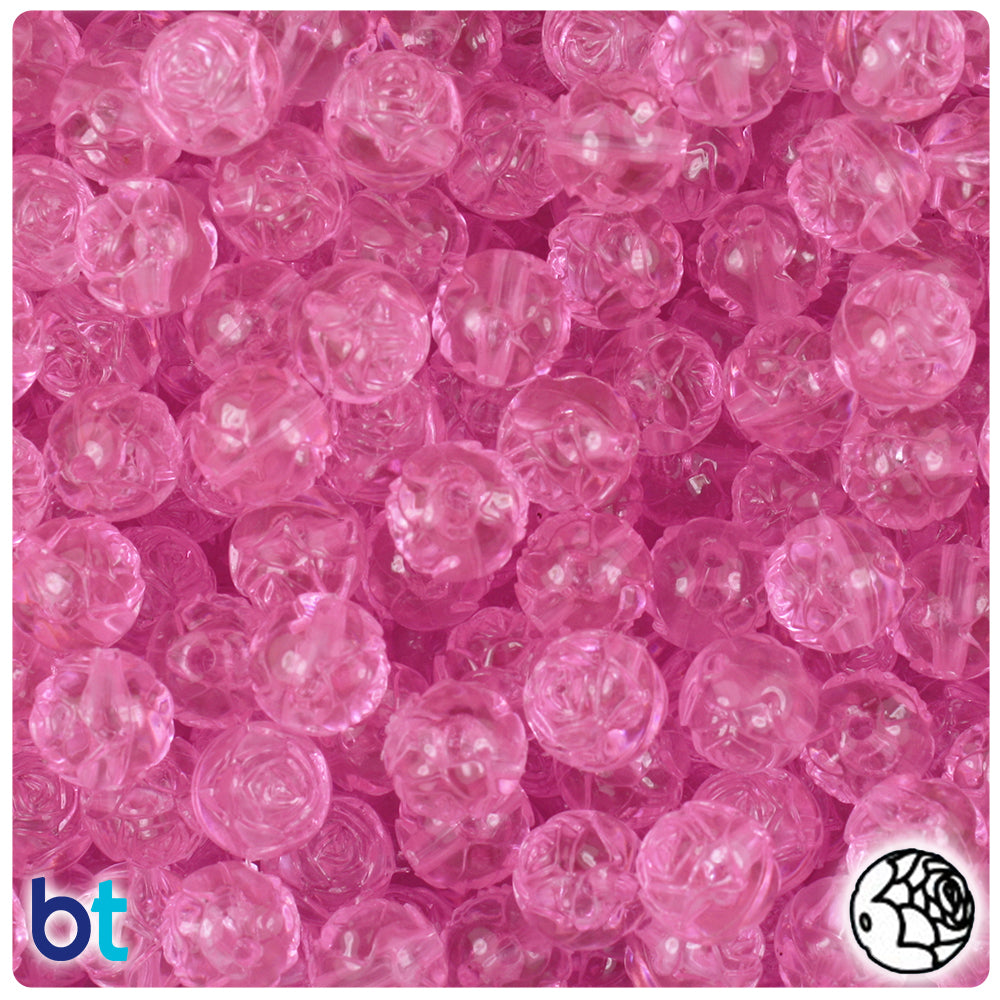 Pink Transparent 9mm Rosebud Plastic Beads (100pcs)