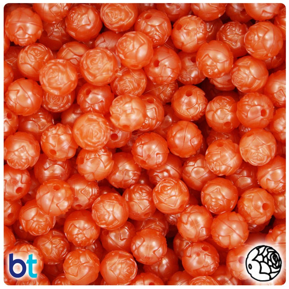 Orange Pearl 9mm Rosebud Plastic Beads (100pcs)
