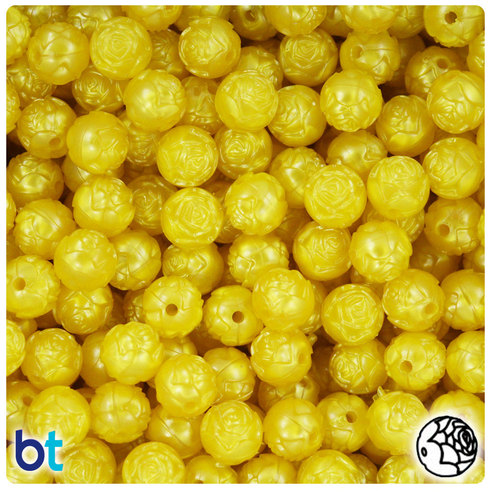 Yellow Pearl 9mm Rosebud Plastic Beads (100pcs)