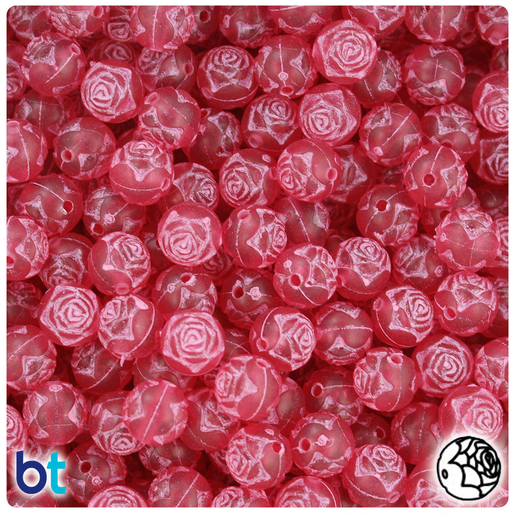 Claret Transparent 9mm Rosebud Plastic Beads - Pink Antique (100pcs)
