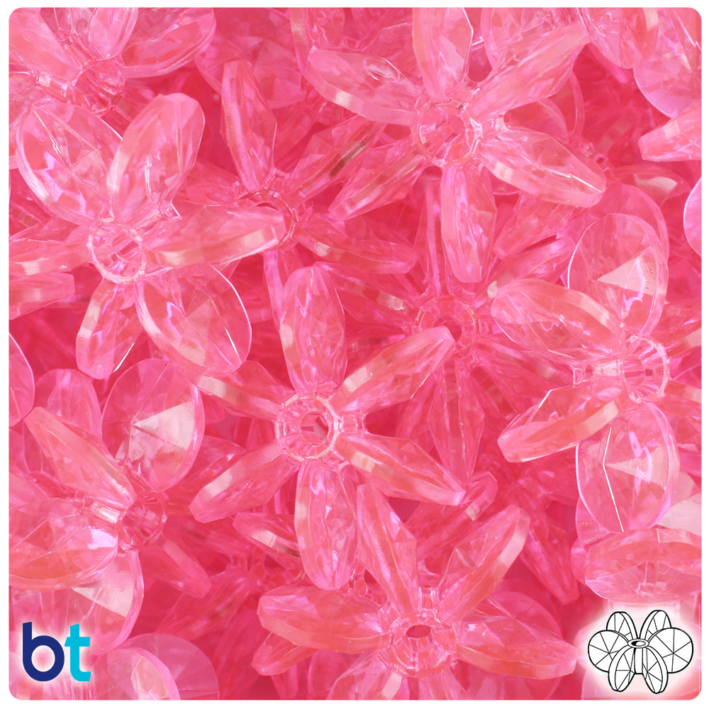 Pink Transparent 25mm SunBurst Plastic Beads (80pcs)