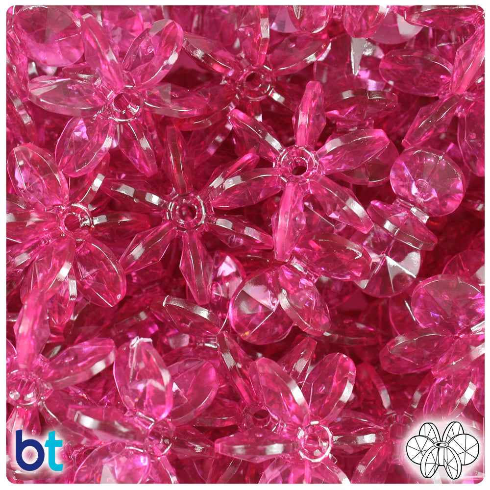 Fuchsia Transparent 25mm SunBurst Plastic Beads (80pcs)