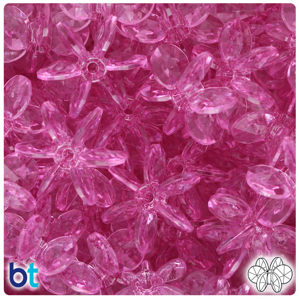 Light Fuchsia Transparent 25mm SunBurst Plastic Beads (80pcs)