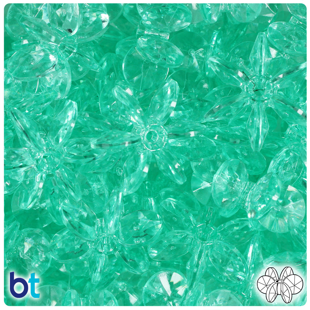 Green Aqua Transparent 25mm SunBurst Plastic Beads (80pcs)