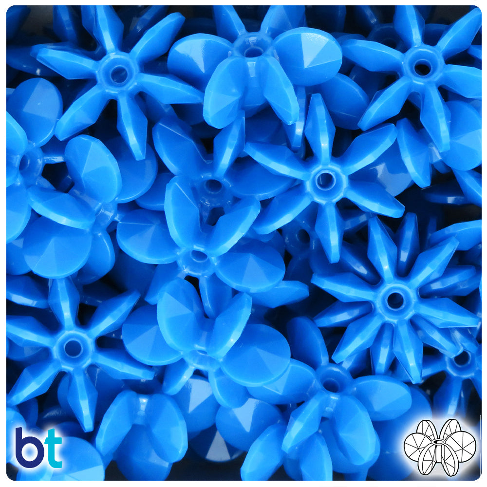 True Blue Neon Bright 25mm SunBurst Plastic Beads (80pcs)