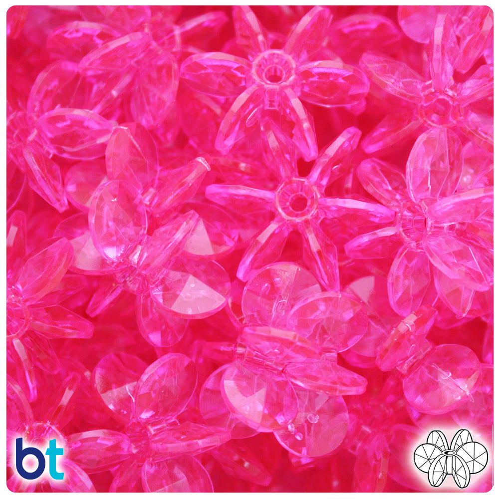 Medium Pink Transparent 25mm SunBurst Plastic Beads (80pcs)