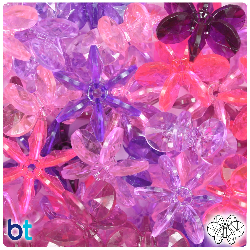 Pink & Purple Transparent Mix 25mm SunBurst Plastic Beads (80pcs)