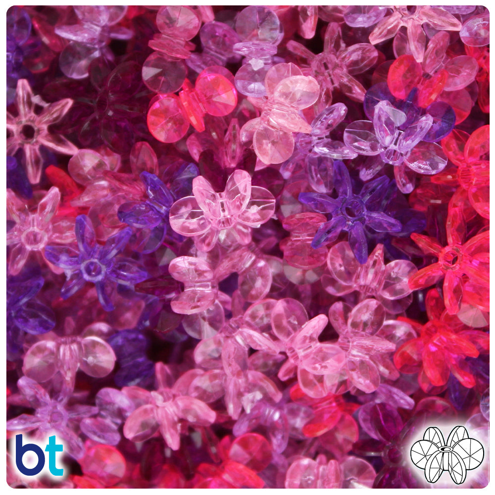 Pink & Purple Transparent Mix 12mm SunBurst Plastic Beads (450pcs)