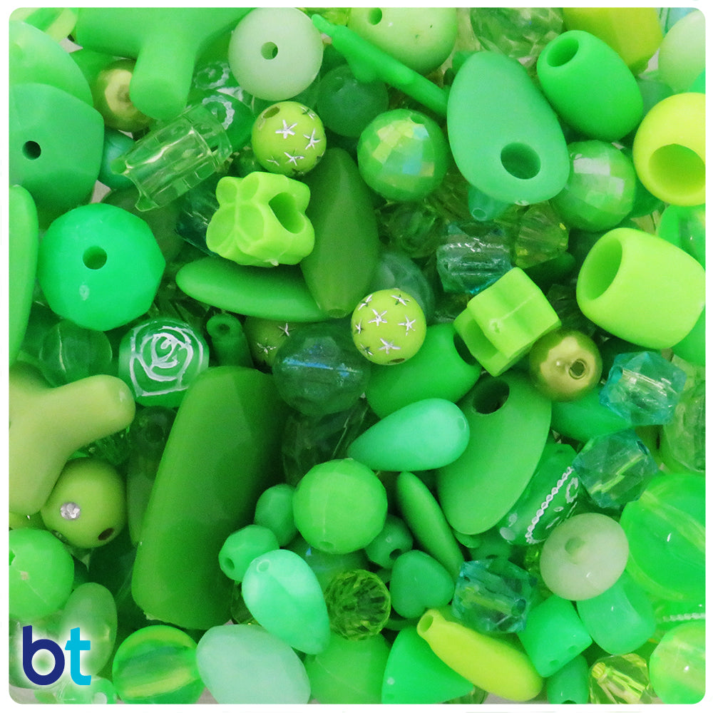 Green Shades Mixed Shapes Plastic Beads (Box/3.5oz)
