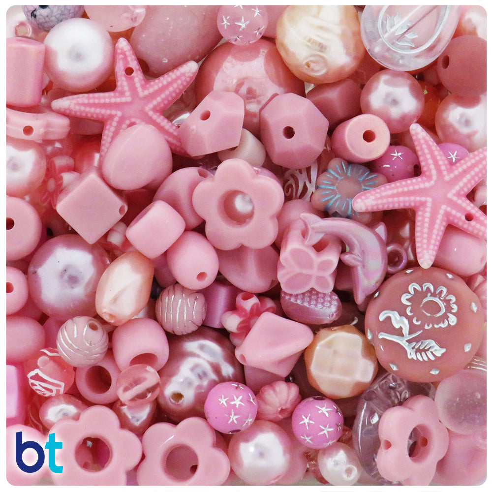 Pink Shades Mixed Shapes Plastic Beads (Box/3.5oz)
