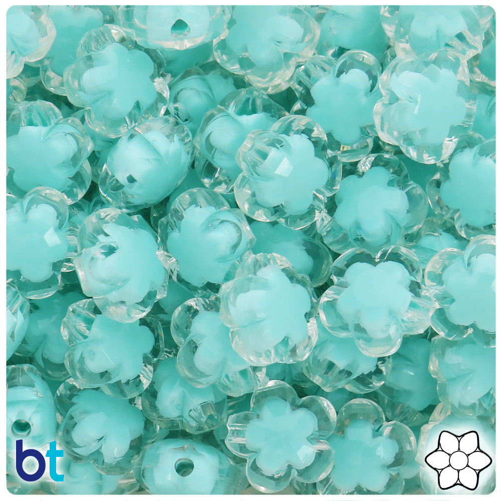 Clear Transparent 18mm Flower Plastic Beads - Green Core Bead (25pcs)