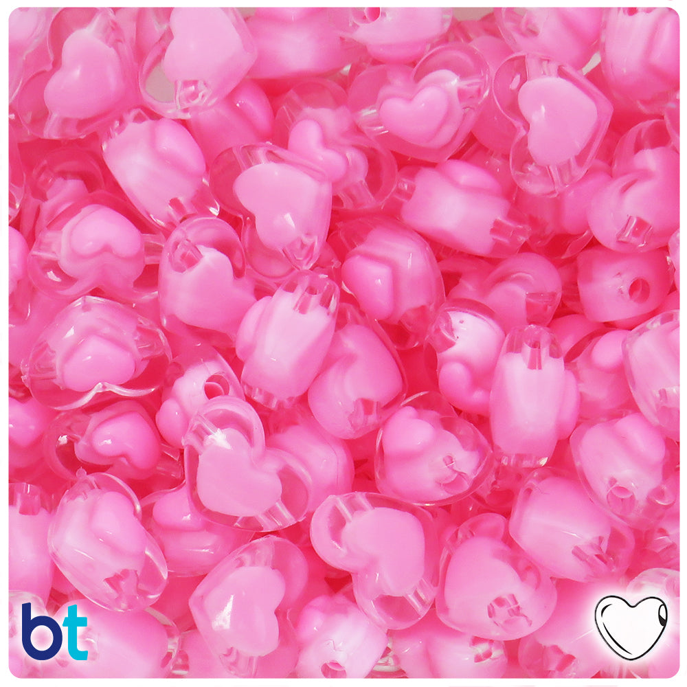 Clear Transparent 17mm Heart Plastic Beads - Light Pink Core Bead (40pcs)