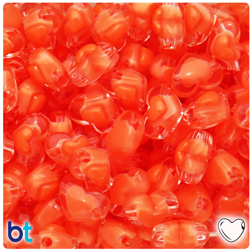 Clear Transparent 17mm Heart Plastic Beads - Orange Core Bead (40pcs)