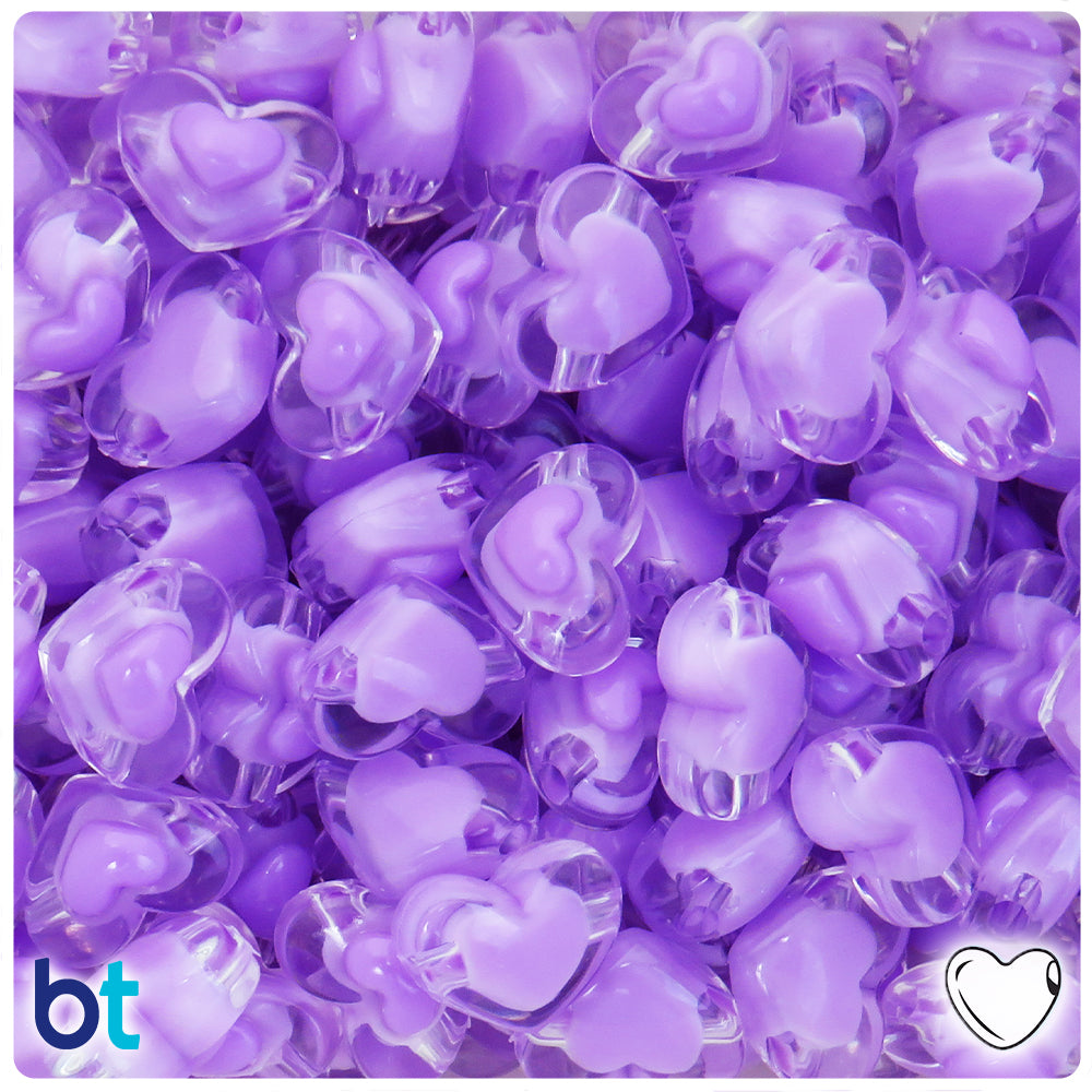 Clear Transparent 17mm Heart Plastic Beads - Purple Core Bead (40pcs)