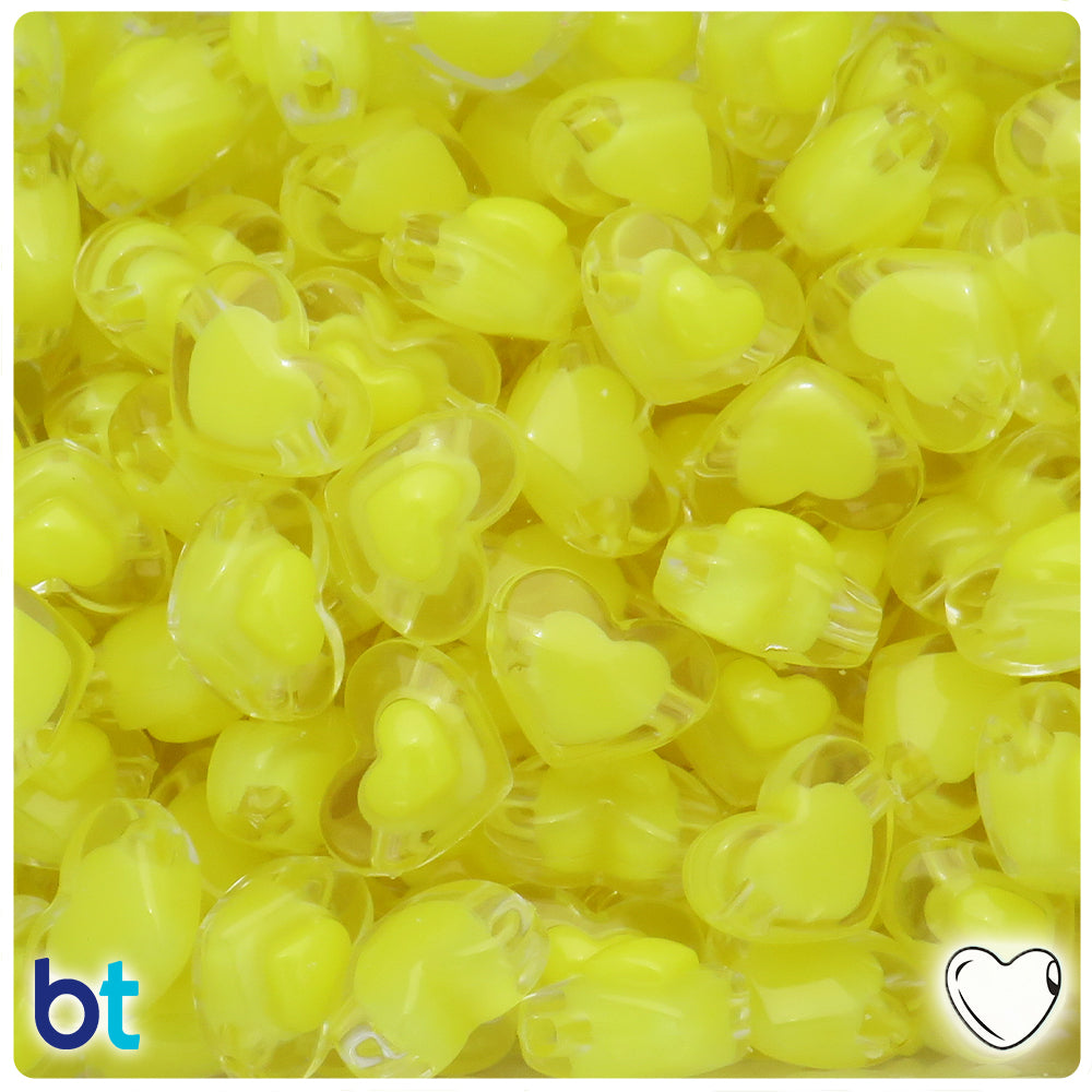 Clear Transparent 17mm Heart Plastic Beads - Yellow Core Bead (40pcs)
