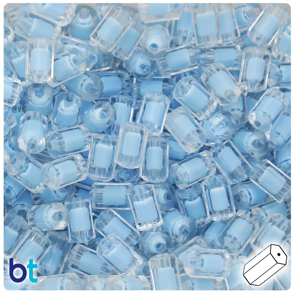 Clear Transparent 12mm Cylinder Plastic Beads - Blue Core Bead (80pcs)