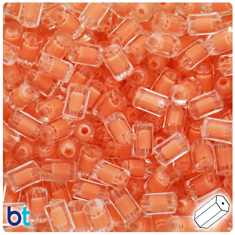 Clear Transparent 12mm Cylinder Plastic Beads - Orange Core Bead (80pcs)