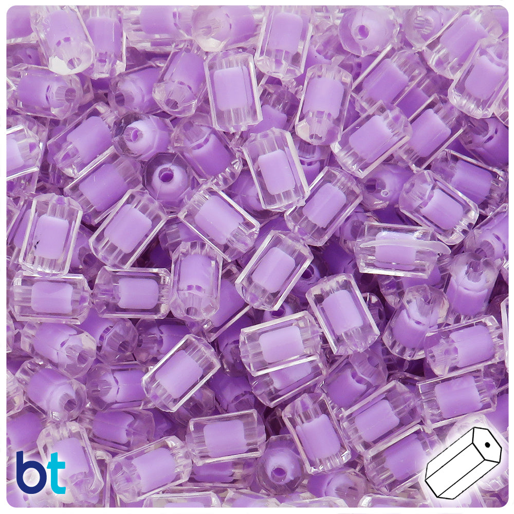 Clear Transparent 12mm Cylinder Plastic Beads - Purple Core Bead (80pcs)