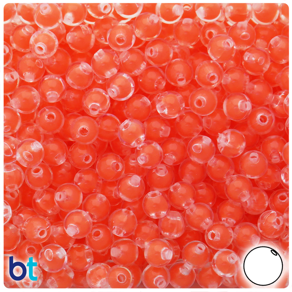 Clear Transparent 8mm Round Plastic Beads - Orange Core Bead (200pcs)