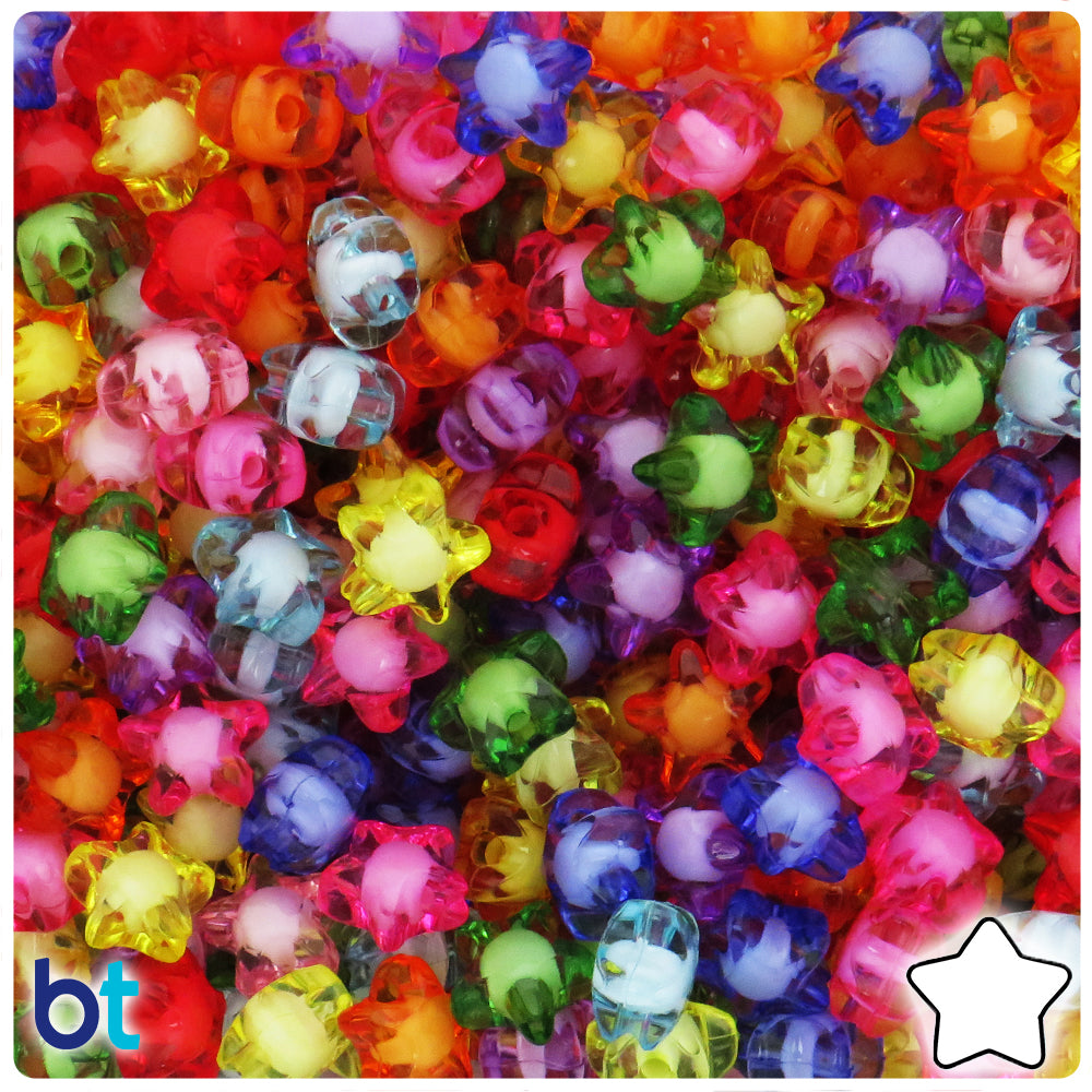 Mixed Transparent 11mm Star Plastic Beads - White Core (150pcs)