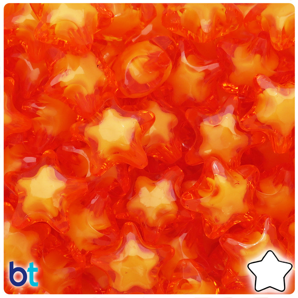 Orange Transparent 20mm Star Plastic Beads - White Core Bead (25pcs)