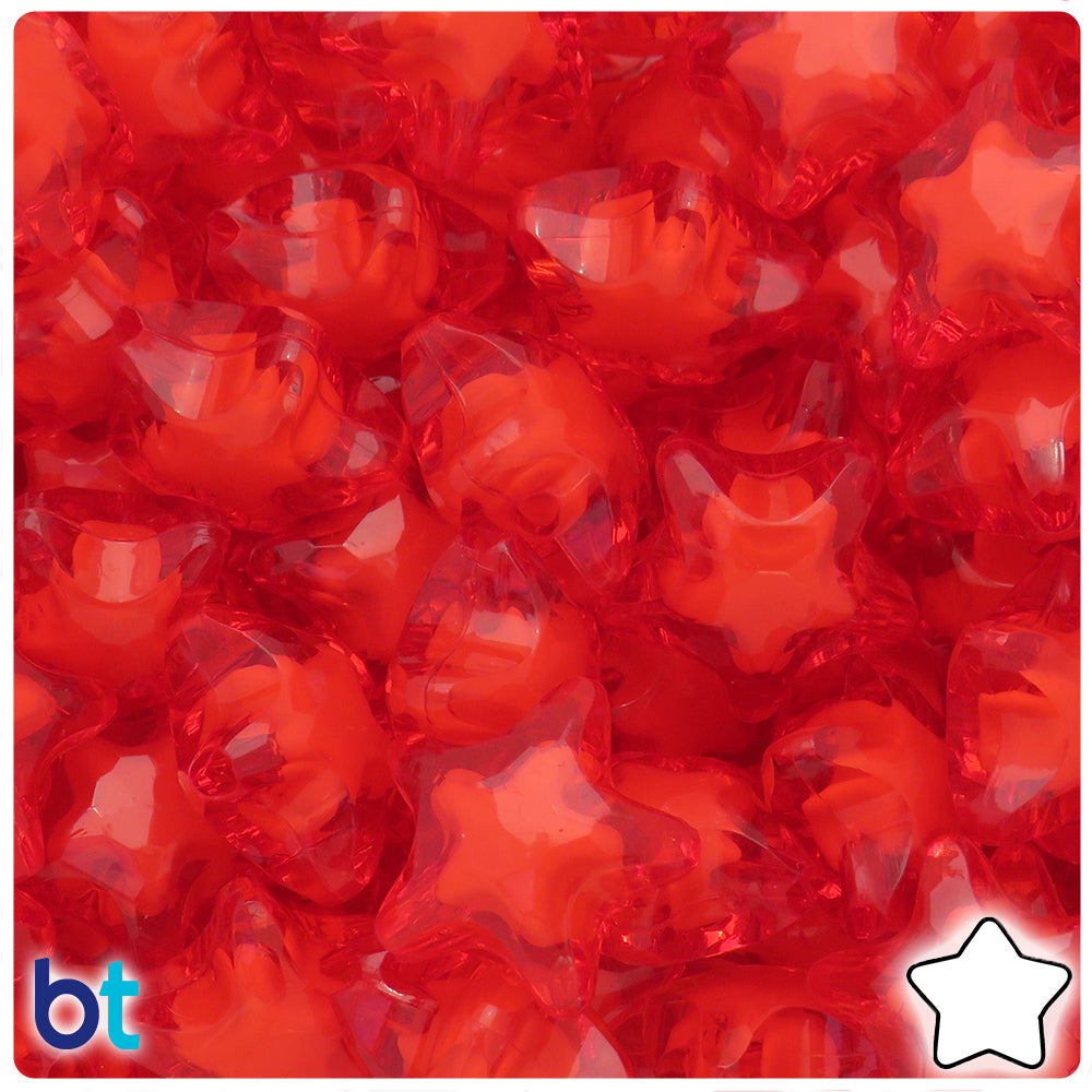 Red Transparent 20mm Star Plastic Beads - White Core Bead (25pcs)